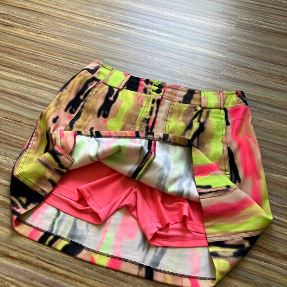 Jamie Sadock Neon Stripe Print Golf Skort Built In Stretch Shorts Zip Pockets - Picture 3 of 8